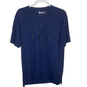 ZYIA Active Men’s Sz Med Navy Blue Gray Design Short Sleeve Tee Shirt
